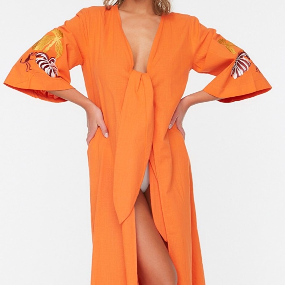 Women's Orange Embroidered Swim Coverup